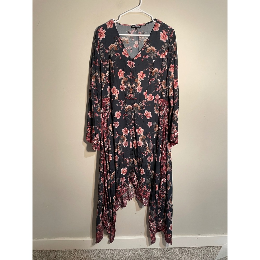 Tolani Collection Floral Asymmetrical‎ Flowy Dress Size Large Bohemian Feminine